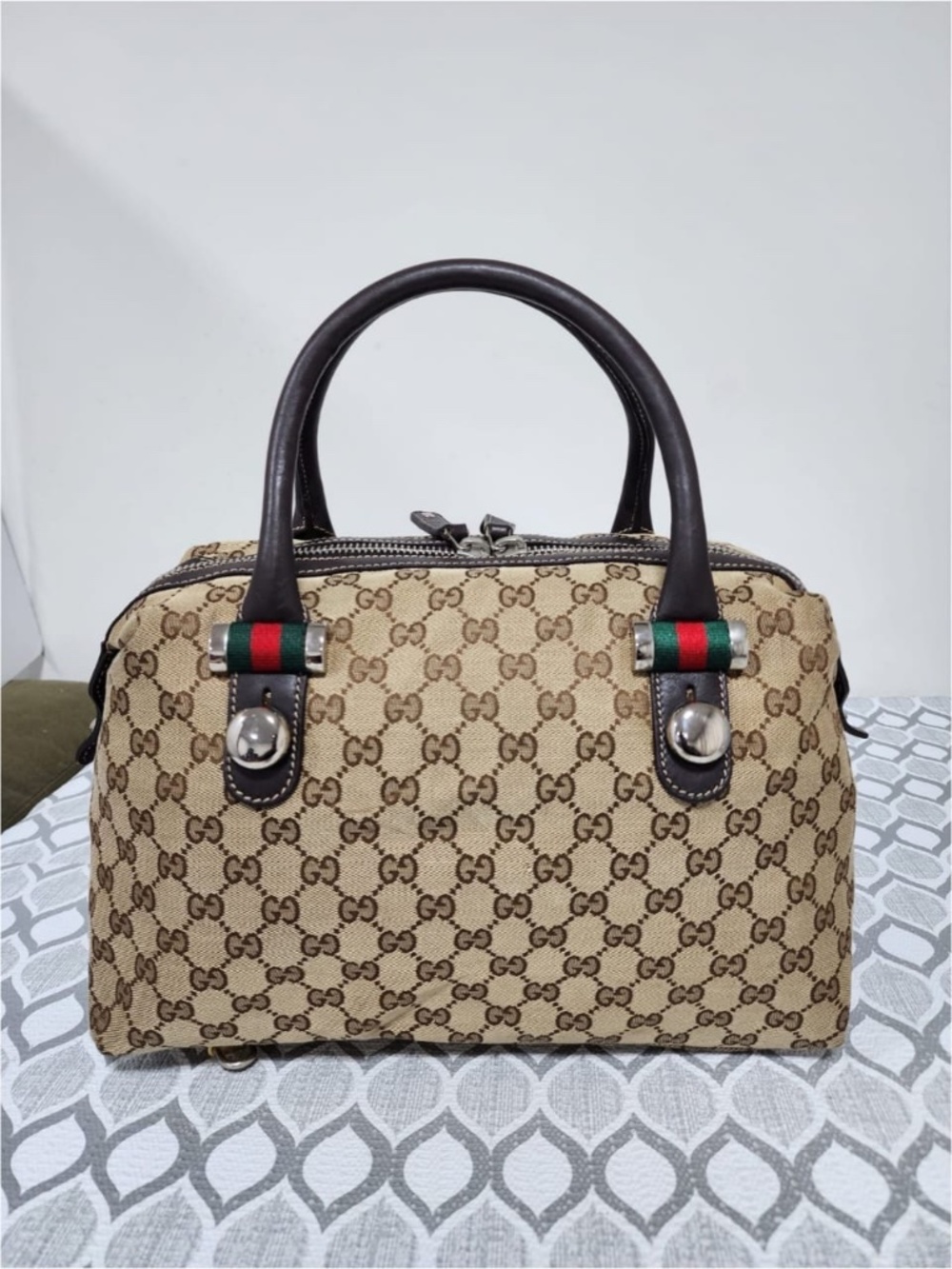 Authentic GUCCI GG Canvas Match Ball Boston Bag Beige/Brown - Picture 4 of 14